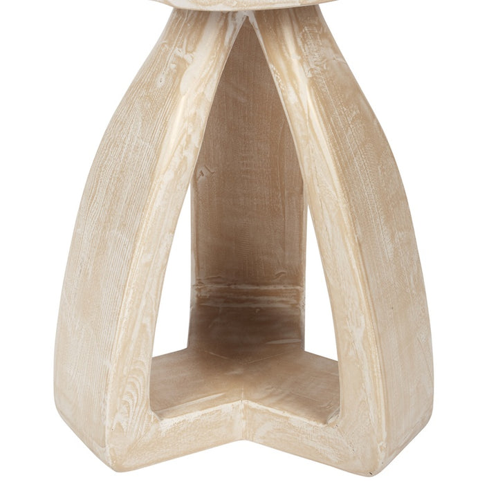 Open pedestal accent table base with three angled light wood legs