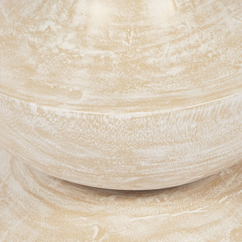 Beige wood accent table base close-up with light grain and brushed texture