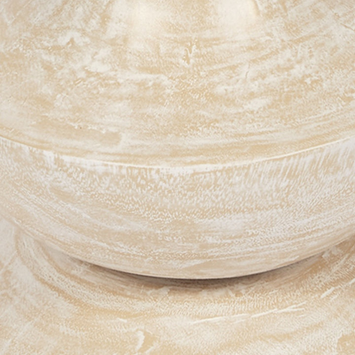 Beige wood accent table base close-up with light grain and brushed texture