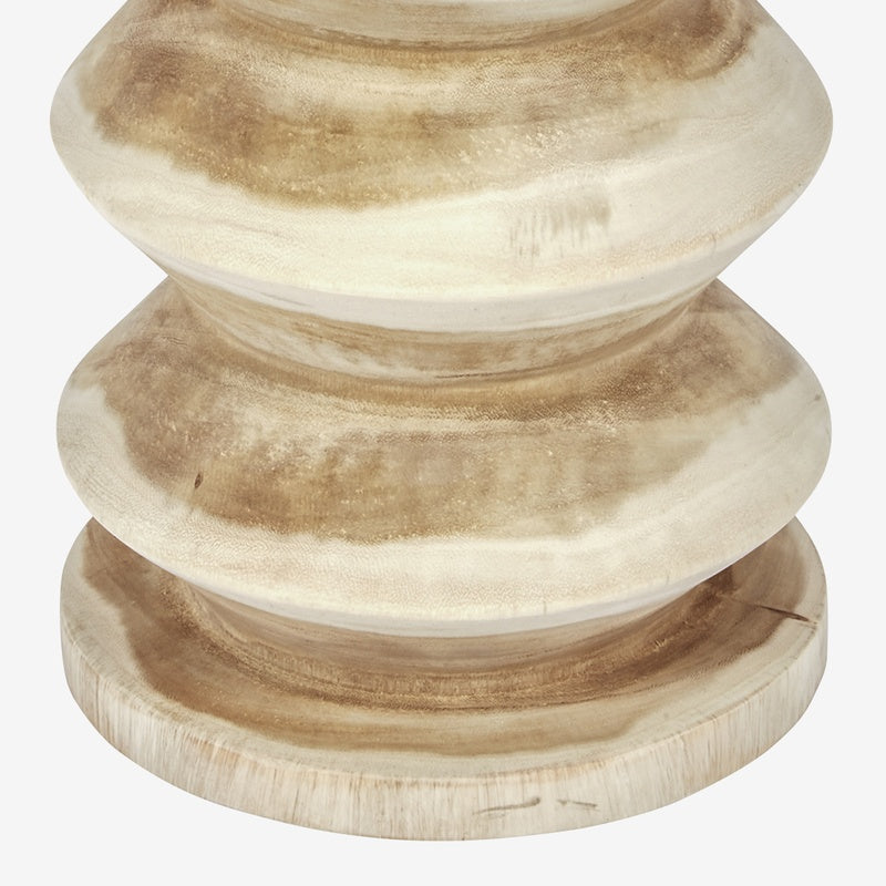 Natural unfinished mungar wood accent table with round top on turned pedestal