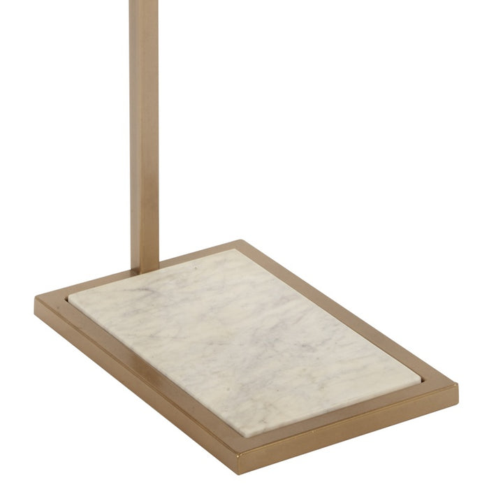 Small martini table with white marble tray top and gold frame, side view