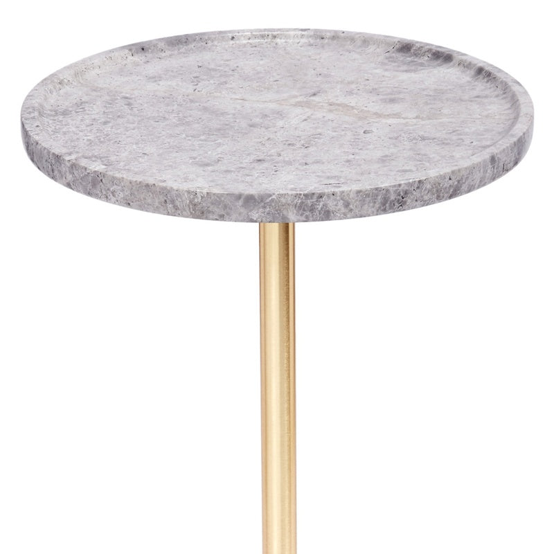 Grey marble round martini table top with gold metal pedestal leg