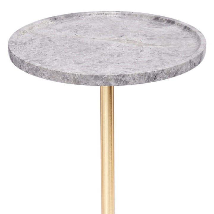 Grey marble round martini table top with gold metal pedestal leg