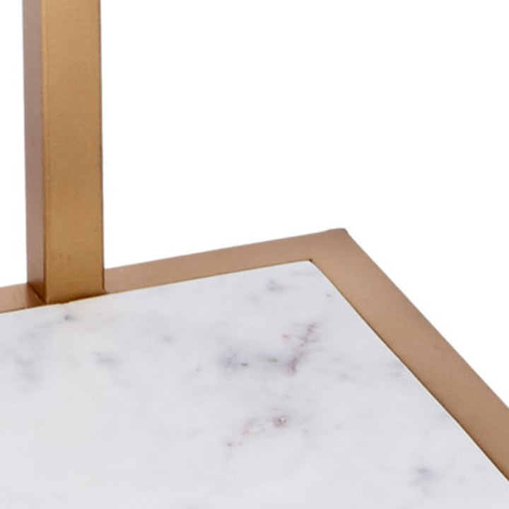White marble martini table top with gold edge and corner detail