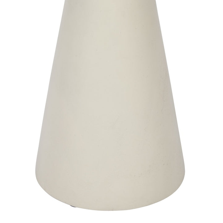 White tapered pedestal base, round top not visible
