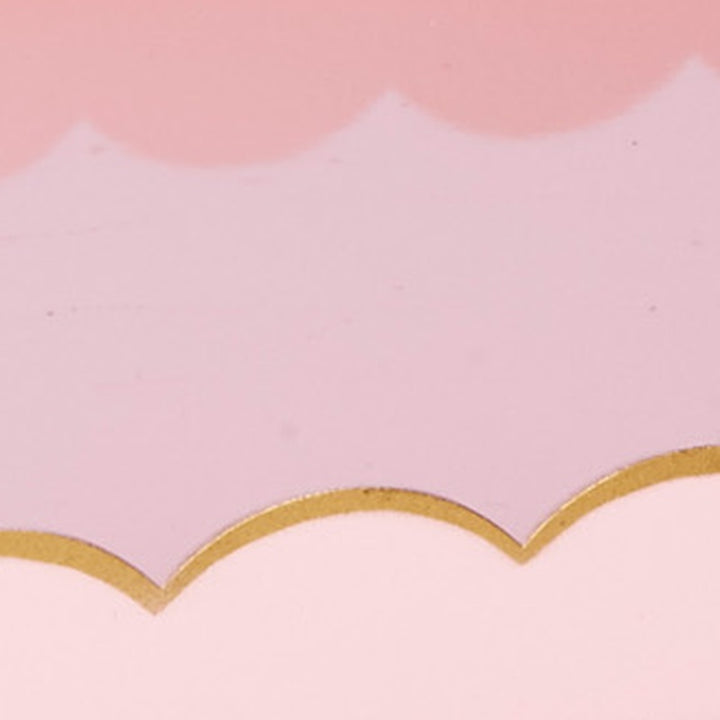 Blush pink tray interior with gold scalloped edge detail