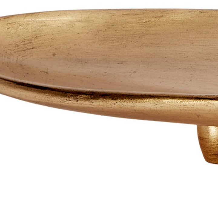 Antique gold display tray with rounded edge and short pedestal base