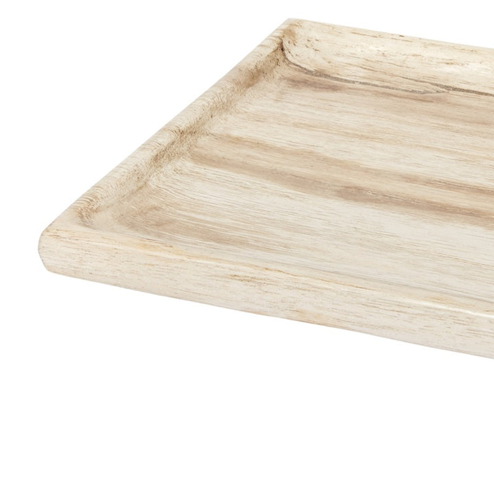 Cream petrified wood tray with raised rim and speckled brown grain