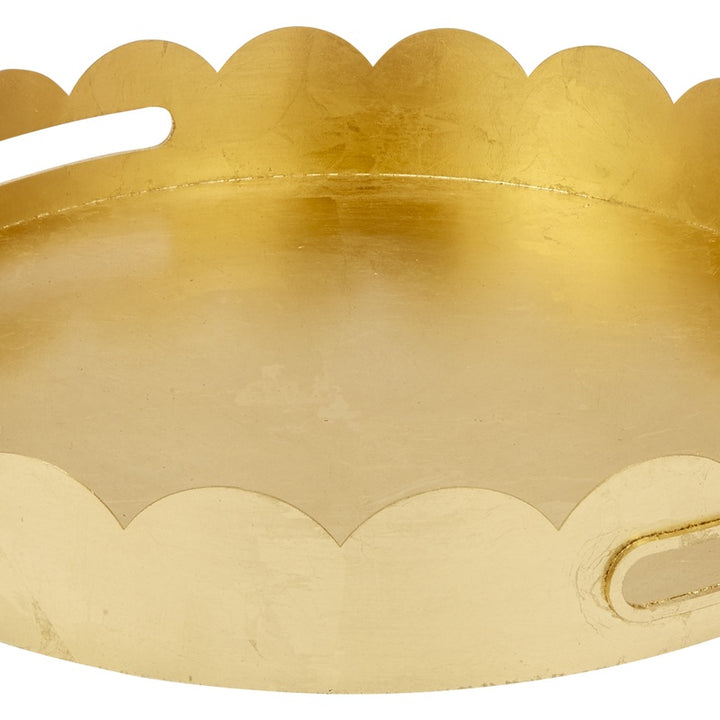 Gold scalloped metal tray rim with central cutout handle openings
