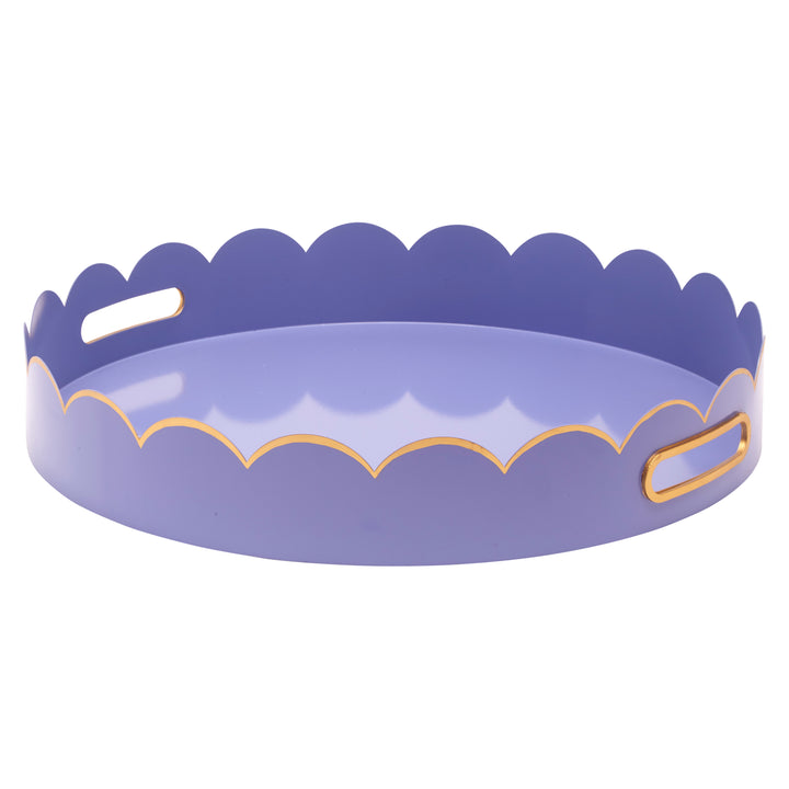 Purple round scalloped tray with two side handles