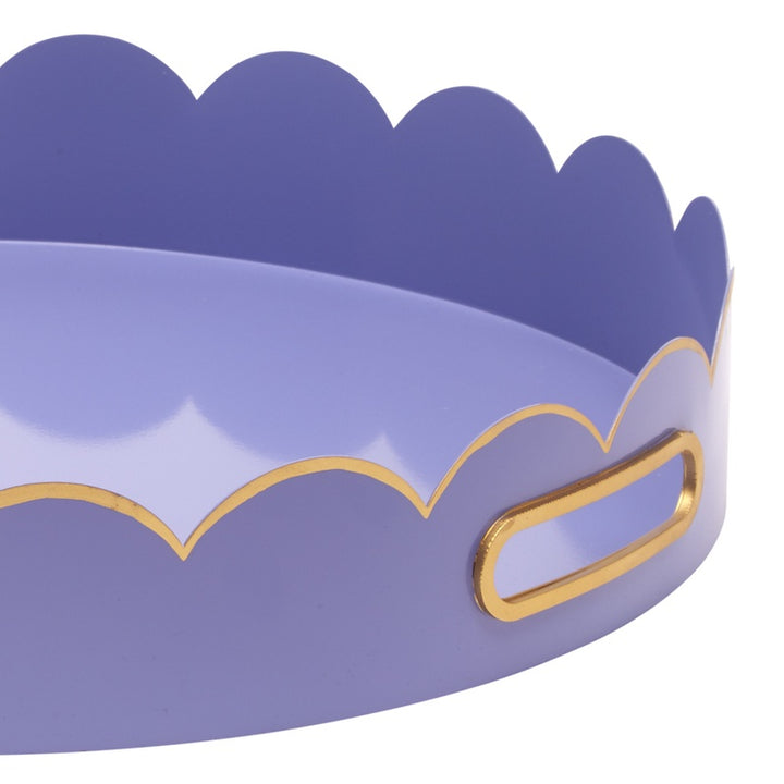 Round purple tray with gold cloud border and oval handle cutout