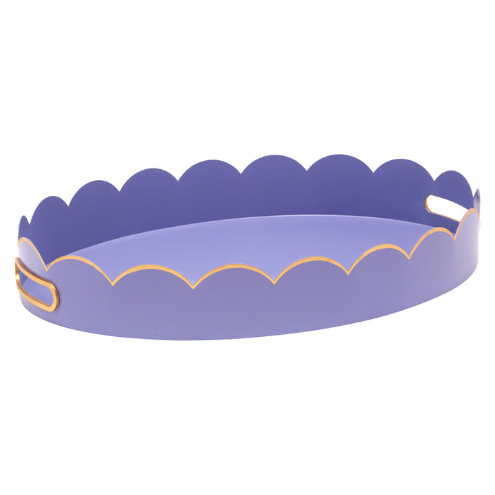 Lavender oval tray with scalloped rim and gold-tone edge detailing