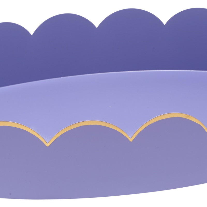 Lavender oval tray interior edge with gold-tone scallop border trim