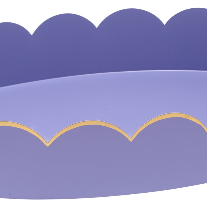Lavender oval tray interior edge with gold-tone scallop border trim
