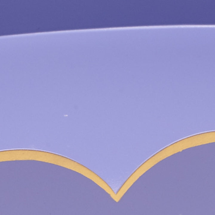 Gold scallop border detail on lavender oval tray rim