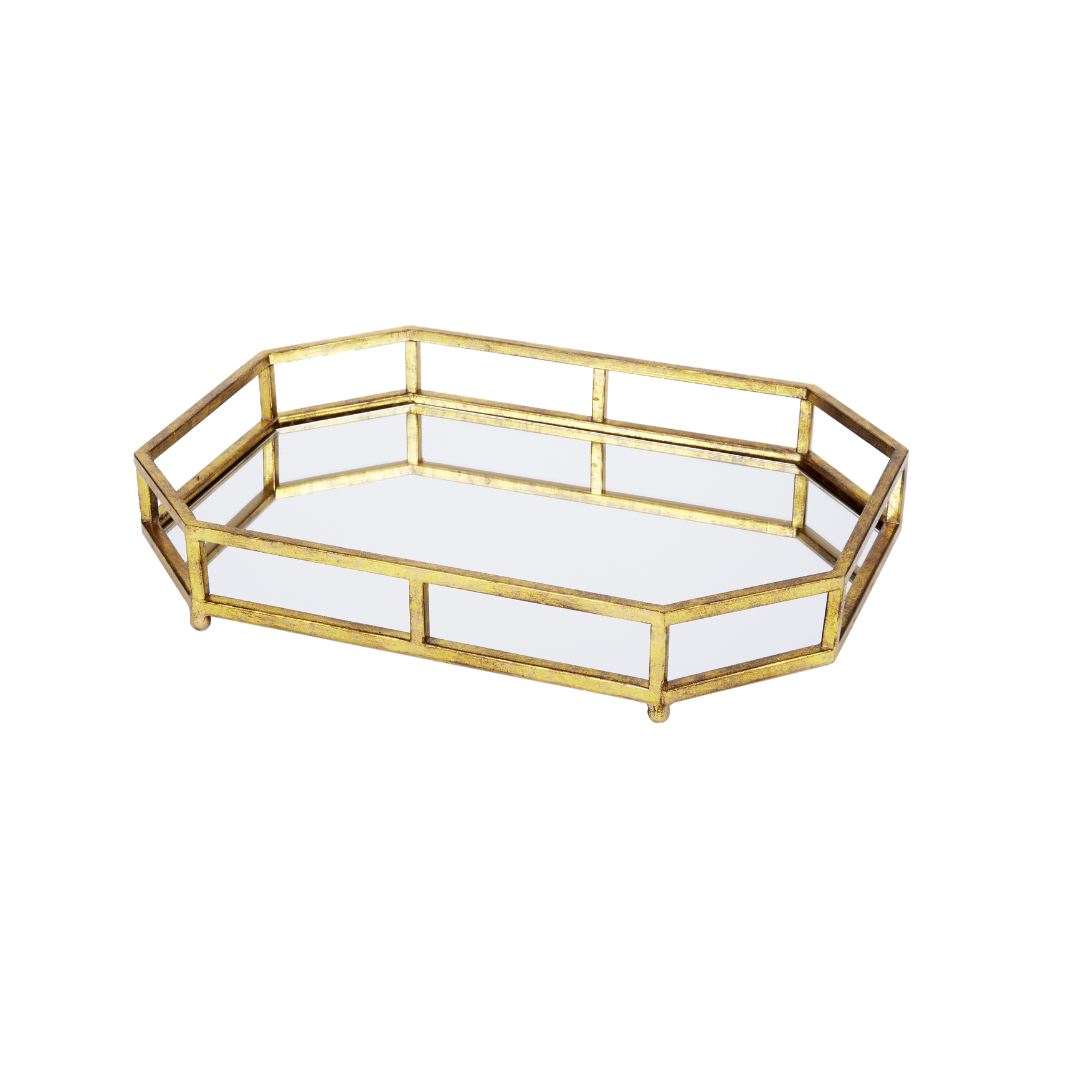 Elegant Concord golden gallery mirrored tray, perfect for serving, organizing, or enhancing luxurious home décor.
