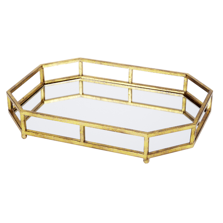 Elegant Concord golden gallery mirrored tray, perfect for serving, organizing, or enhancing luxurious home décor.