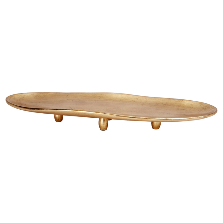 Elegant antique gold metal Linden display tray, perfect for serving, organizing, or accenting luxurious home décor.
