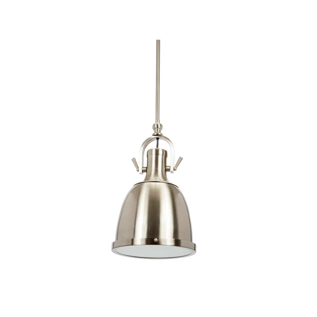 Modern Chapman pendant light in brushed steel with adjustable height, ideal for kitchens, dining areas, or living rooms.