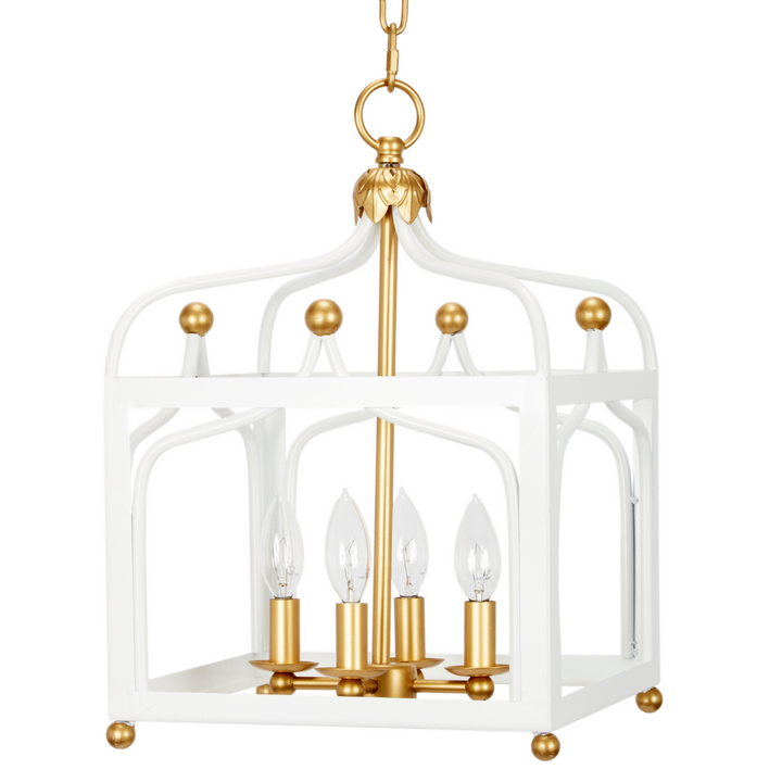 Elegant Sabrina pendant light in glossy white with gold accents, perfect for bedrooms, dining rooms, or living areas.