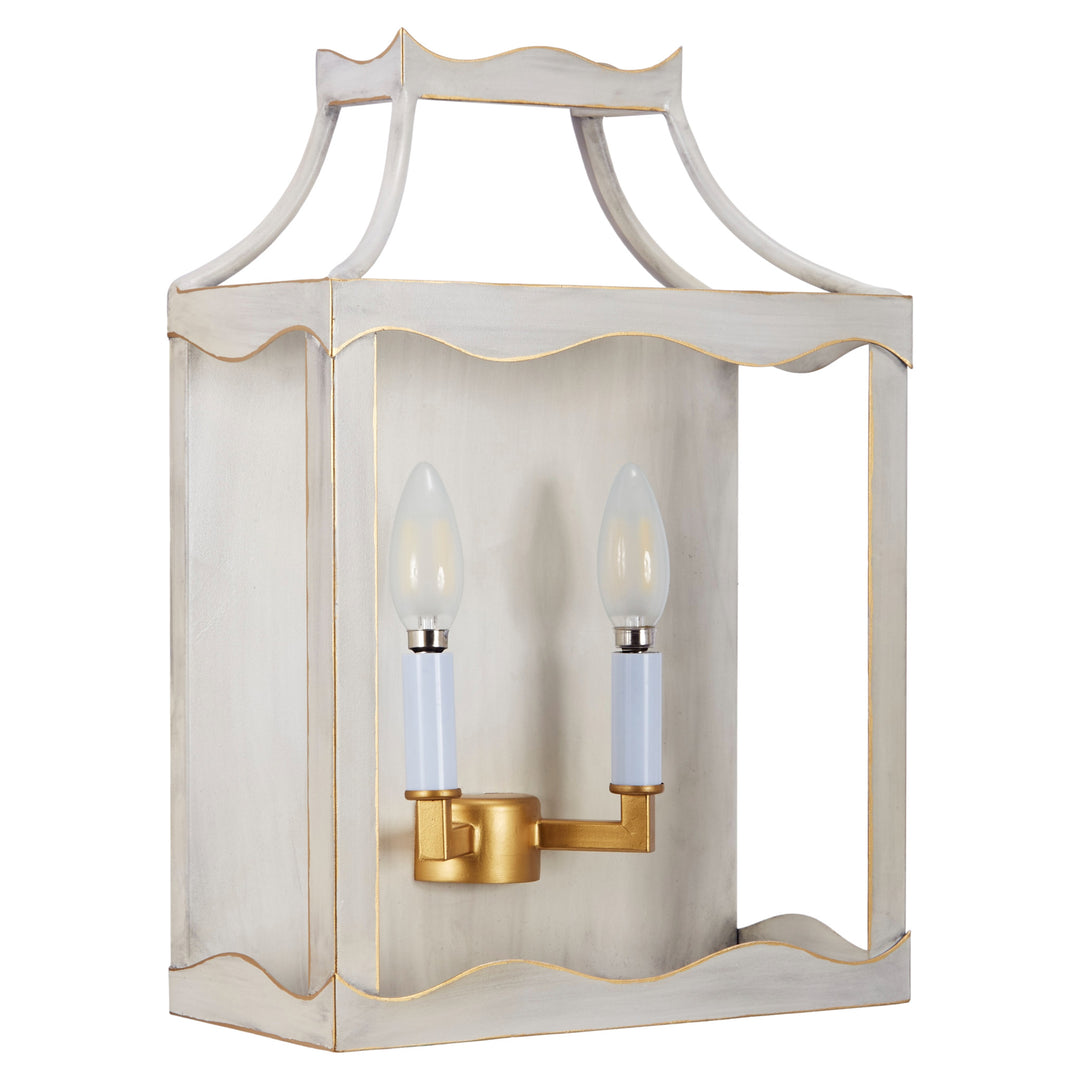 Elegant cream and gold metal Miriam wall sconce with a dual-light design, ideal for modern, classic, or transitional interiors.